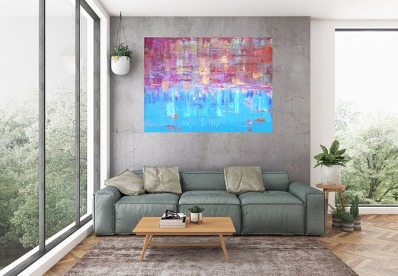Spring Blues - XL colorful palette knife painting