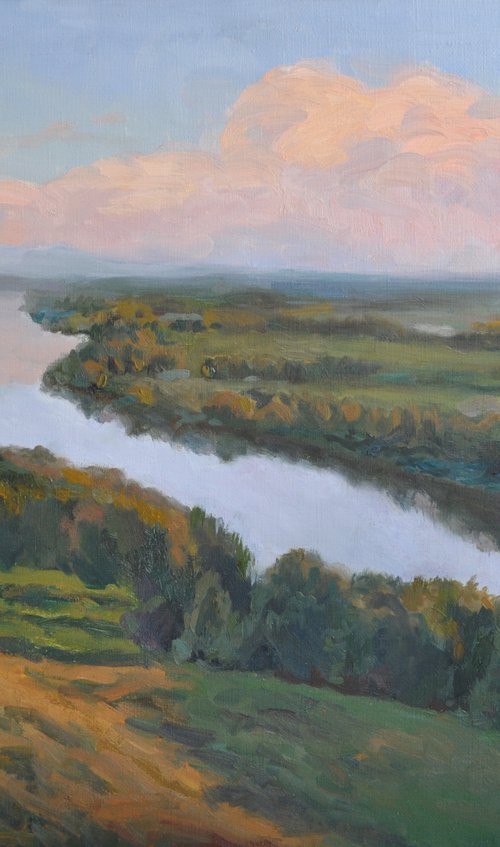 Landscape with a river original oil painting by Marina Rogusheva