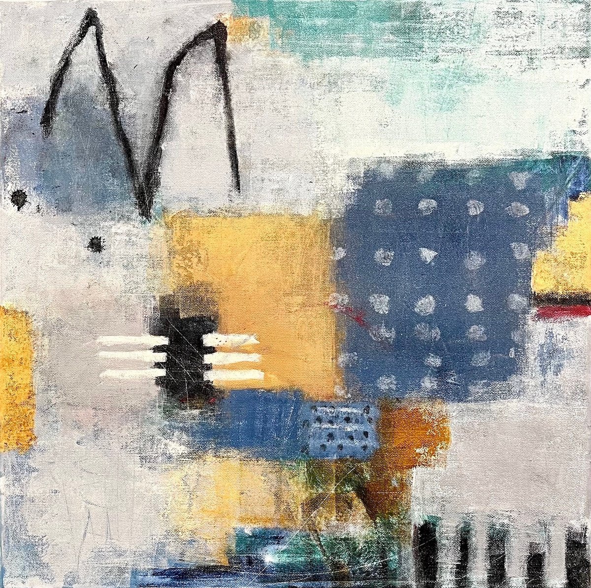 Abstract Animal Acrylic Painting By Shellie Garber, 20 X 20", Tuxedo Cat, Original Artwork