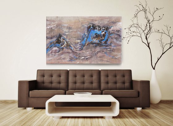 Large abstract painting 100x160 cm unstretched canvas "Waves" i011 art original artwork by Airinlea