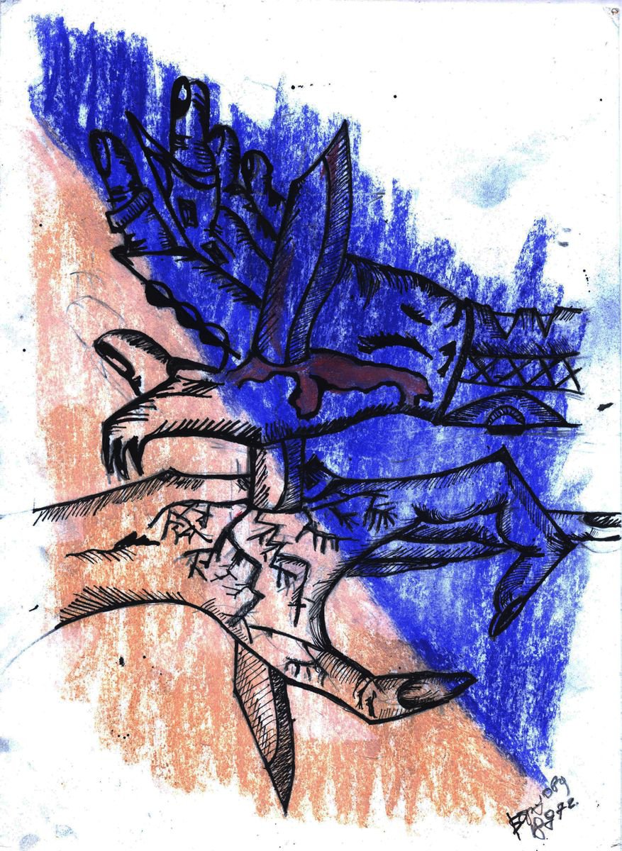 Graphic Portrait Ink Drawing By Kateryna Bortsova, 8 X 12", Fight, Original Artwork