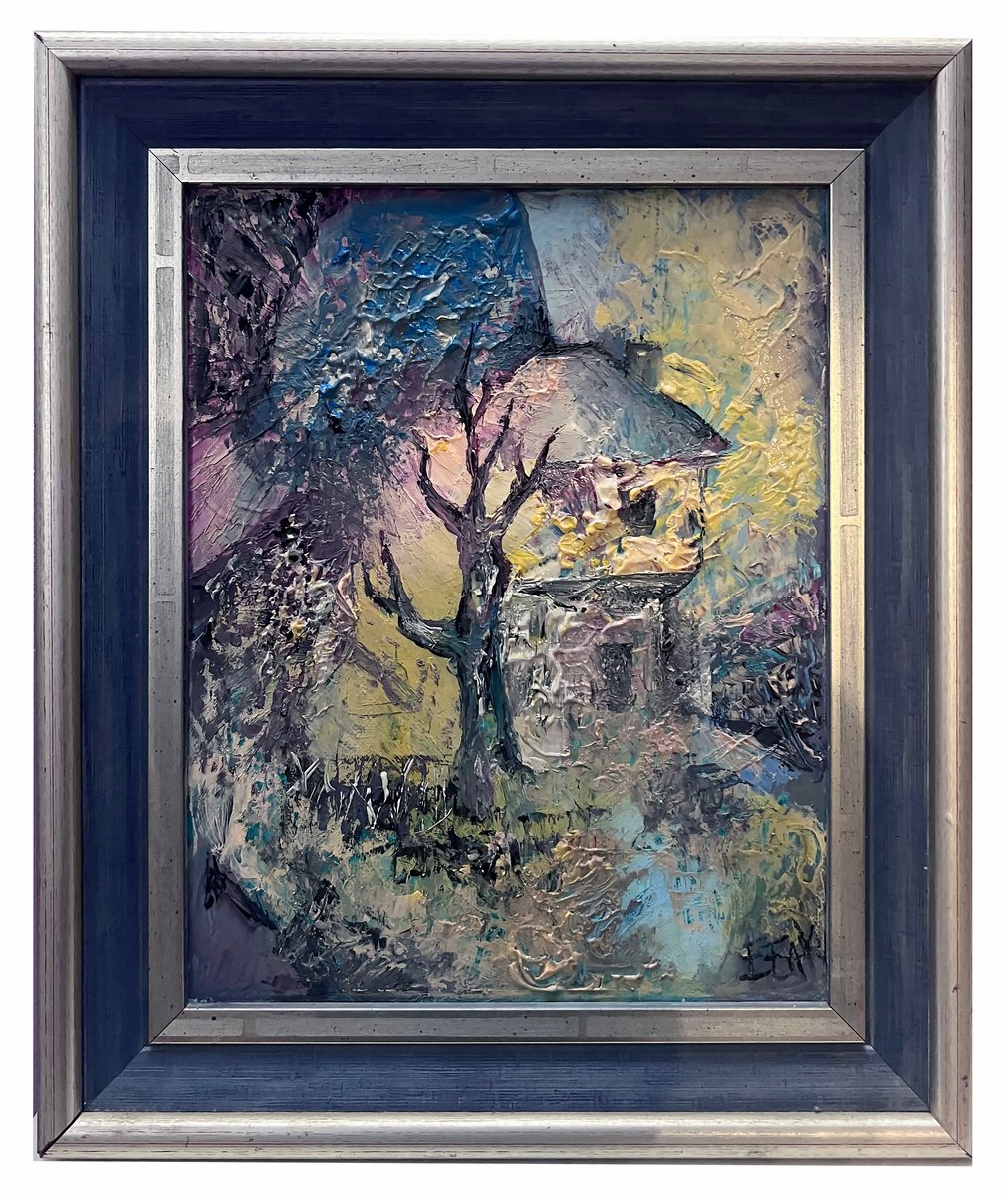 Impressionistic Landscape Oil Painting By Eleonora Bakalova, 13 X 15, The House With The Tree, Original Artwork