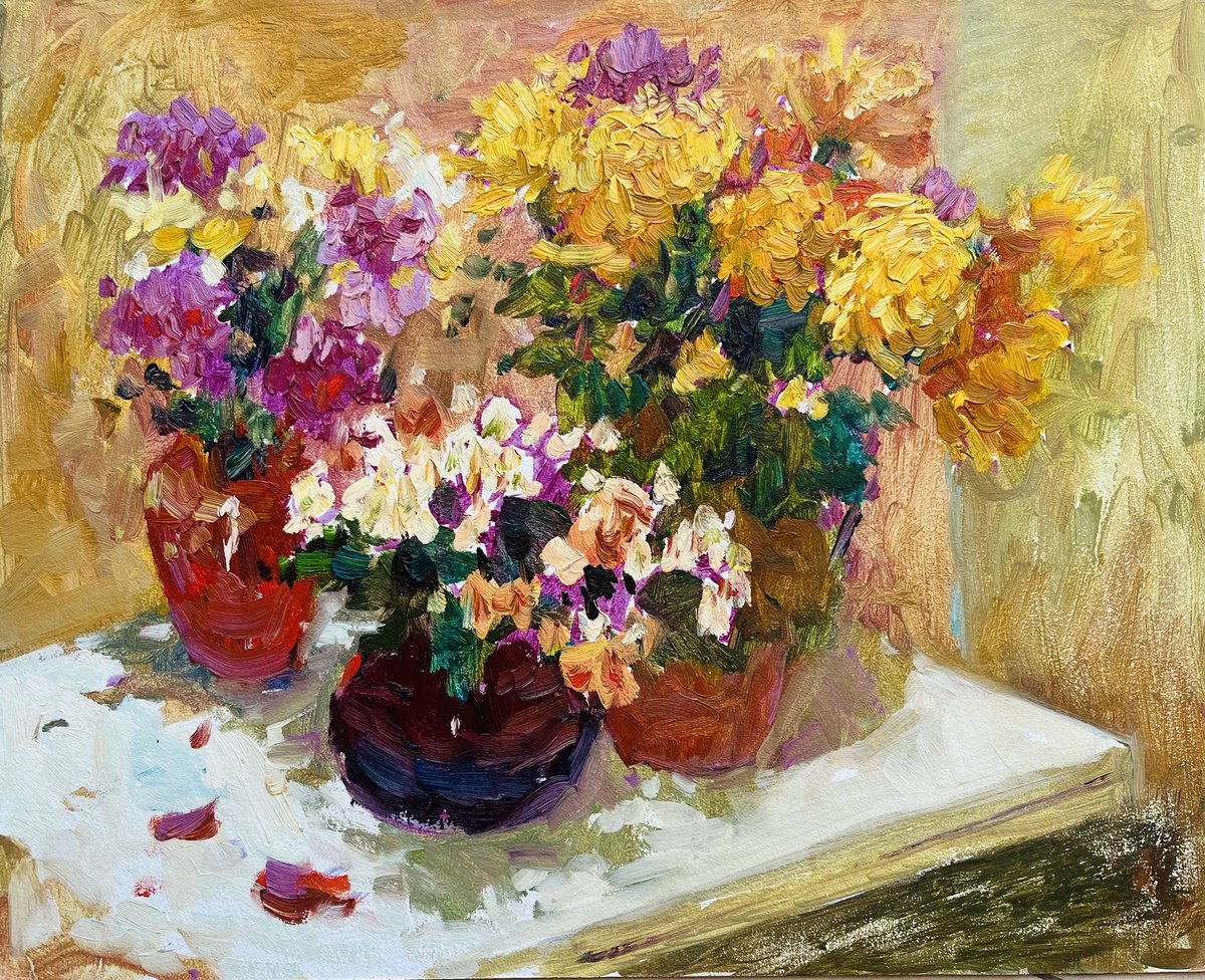 Impressionistic Still Life Oil Painting By Elena Klyan, 13 X 11, Still Life Colors Of Summer, Original Artwork
