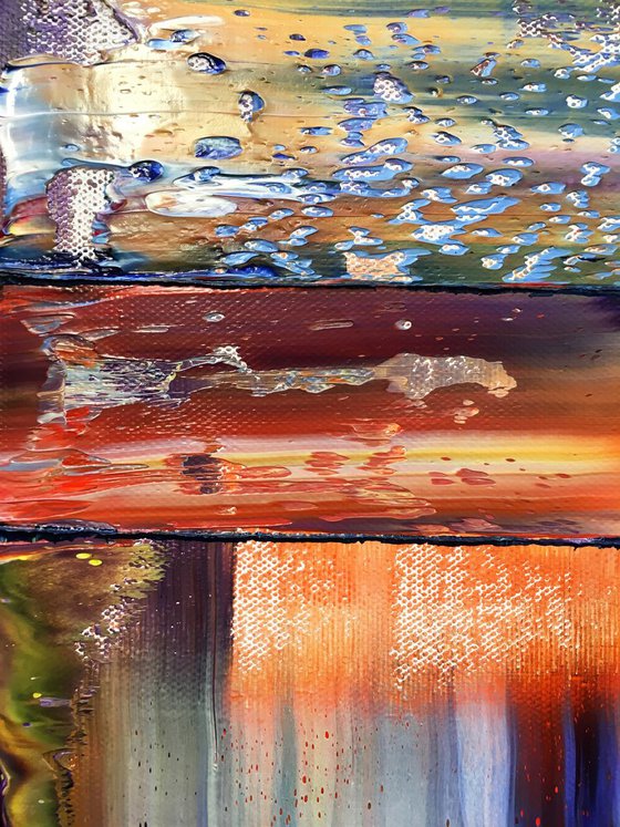 "Three's A Crowd" - FREE USA SHIPPING - Original Large PMS Abstract Triptych Oil Paintings On Canvas - 60" x 20"