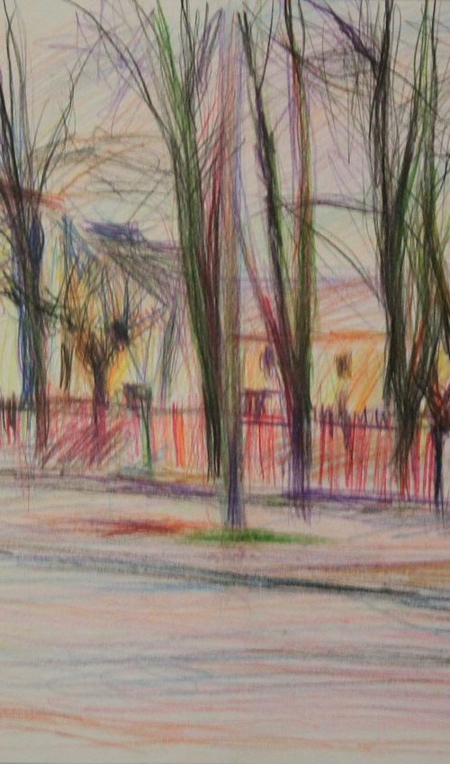Street, autumn, trees, evening by Alexander Shvyrkov