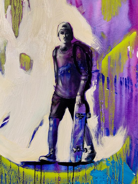 XXL Big painting - "Los Angeles skater" - Pop Art - Street - City - Sport - Skate