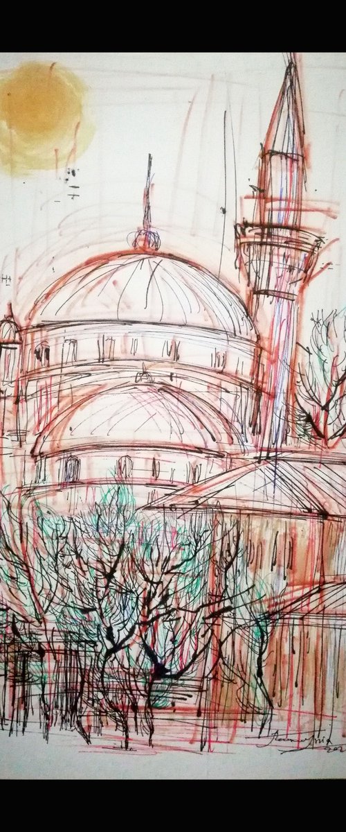 Şişli Mosque, Drawing on paper by Jamaleddin Toomajnia
