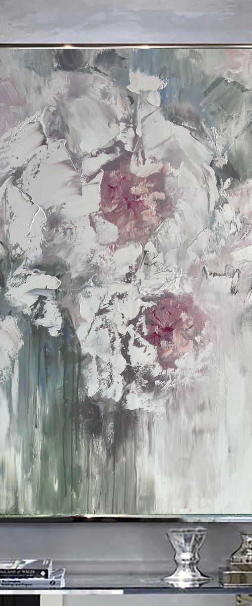 Charm Summer .White peonies painting, floral art. by Marina Skromova