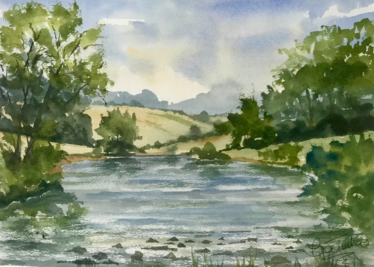 Impressionistic Landscape Watercolour By Brian Tucker, 14 X 10, River Derwent In The Peaks, Original Artwork