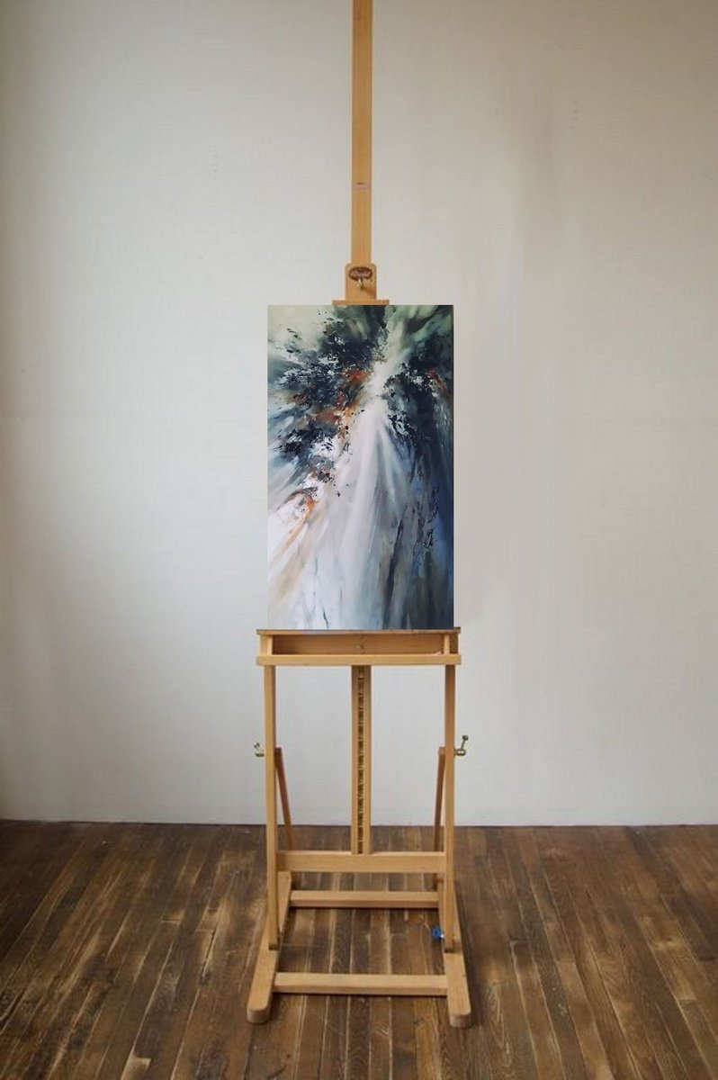 Abstract Landscape Oil Painting By Olena Topliss, 12 X 20", Light Through Trees, Original Artwork