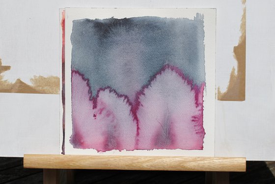 Pink abstract winter landscape - watercolor Small size