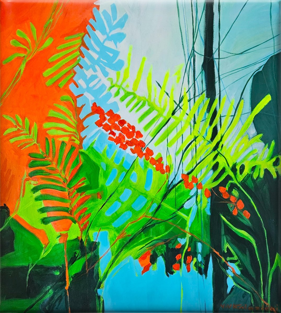 Abstract Acrylic Painting By V+V Kniazievi, 39 X 47", After Rain #9, Original Artwork