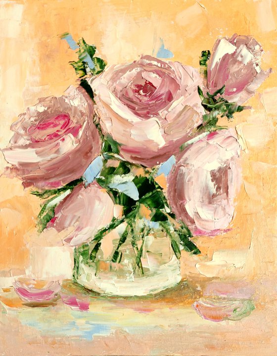 Floral Rose Painting Original Art Flower Artwork Small Oil Wall Art