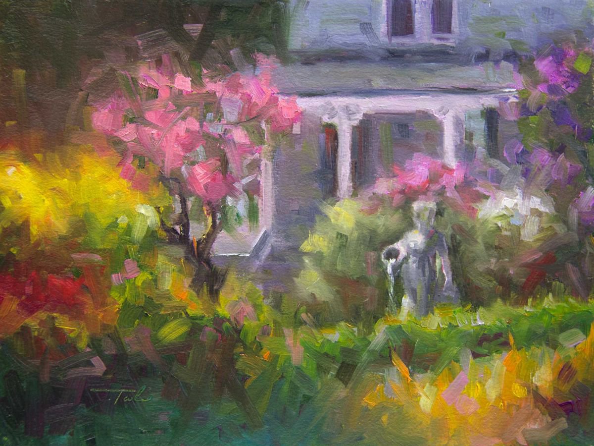 The Guardian - Plein air lilac garden by Talya Johnson