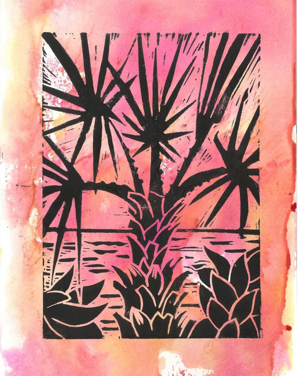Palm tree on magenta by Kirsty Wain