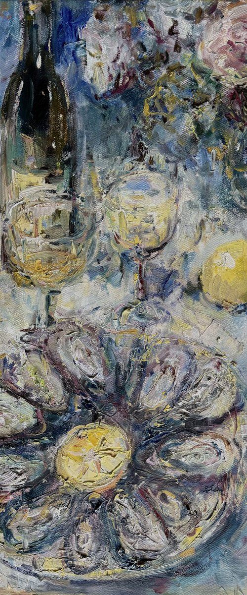Still life with oysters by Liubou Sas