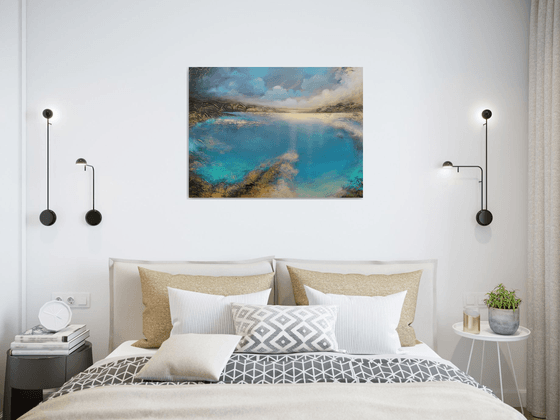 A large original modern semi-abstract figurative seascape painting "Deep Inside"