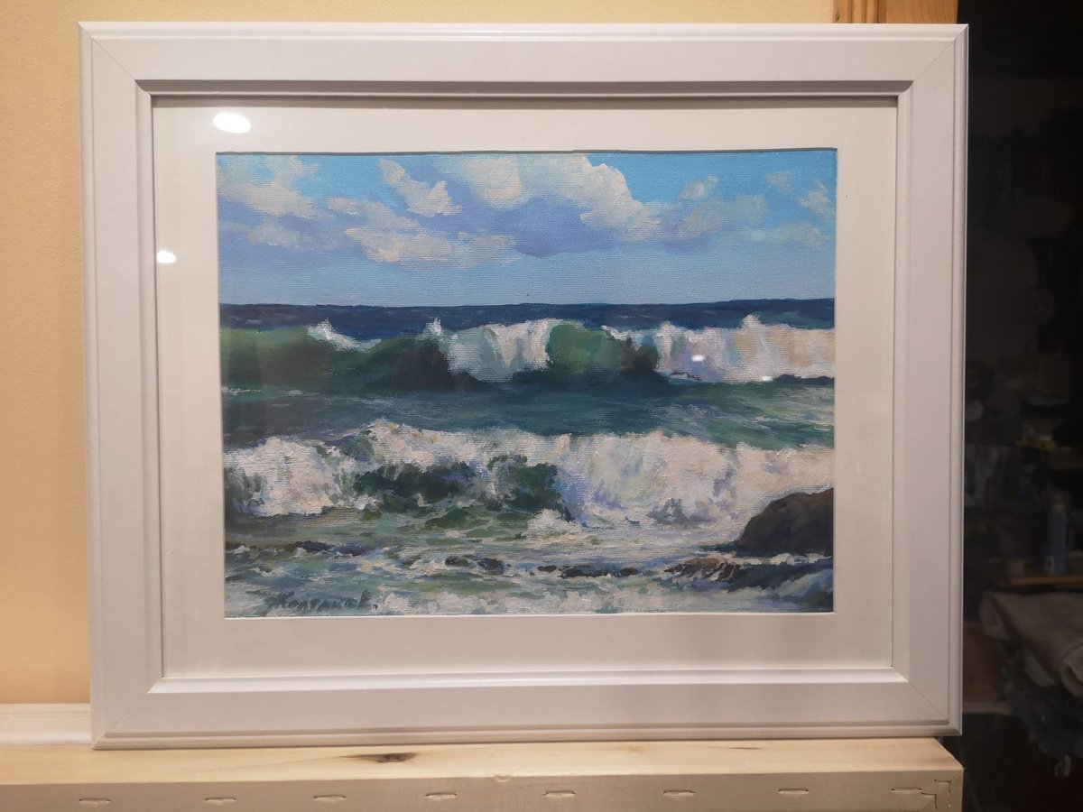 Impressionistic Landscape Acrylic Painting By Alexander Koltakov, 12 X 9, Mighty Ocean, Original Artwork