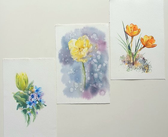 Triptych yellow flowers