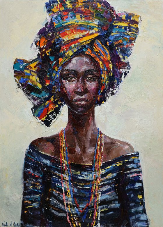 African Queen portrait painting, Original oil painting