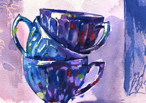 "Four pearl cups" brightly coloured sketch