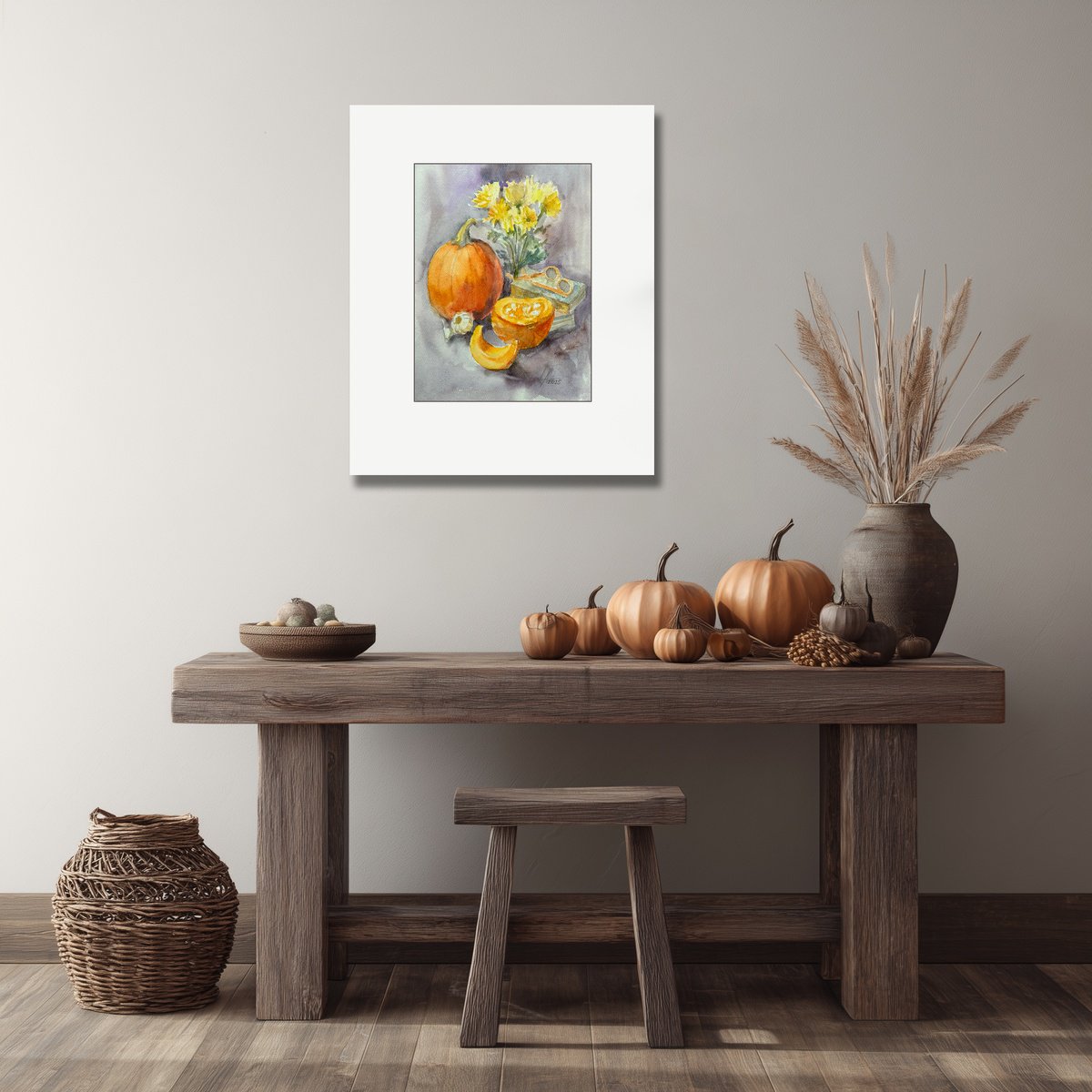 Impressionistic Still Life Watercolour By Elena Lykhodid, 9 X 13, October Still Life With Pumpkin, Original Artwork