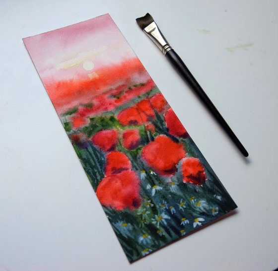 Poppies painting, red flowers original watercolor painting, wild flower wall art