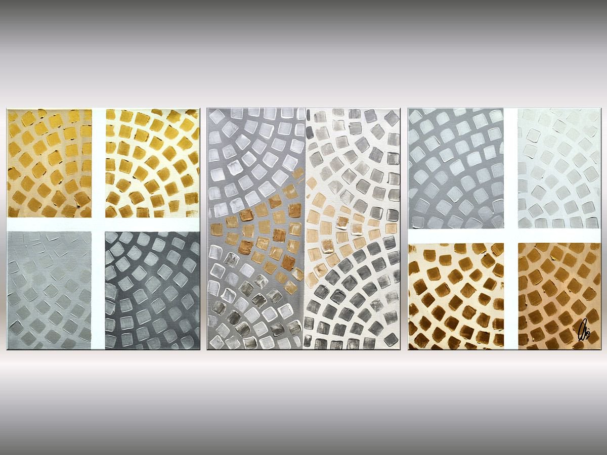 Classic Colors - abstract acrylic painting canvas wall art gold silver modern art by Edelgard Schroer