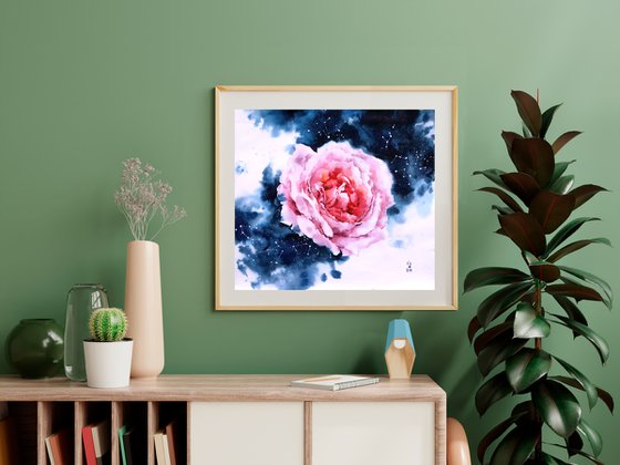 Modern watercolor artwork "Cosmos of a rose flower"