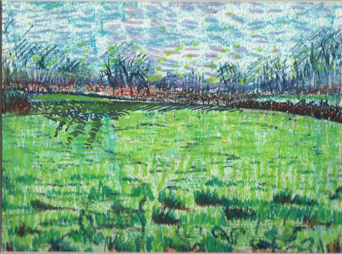 Impressionistic Landscape Pastel Drawing By Richard Meyer, 7 X 5", A Cornish Landscape, Original Artwork