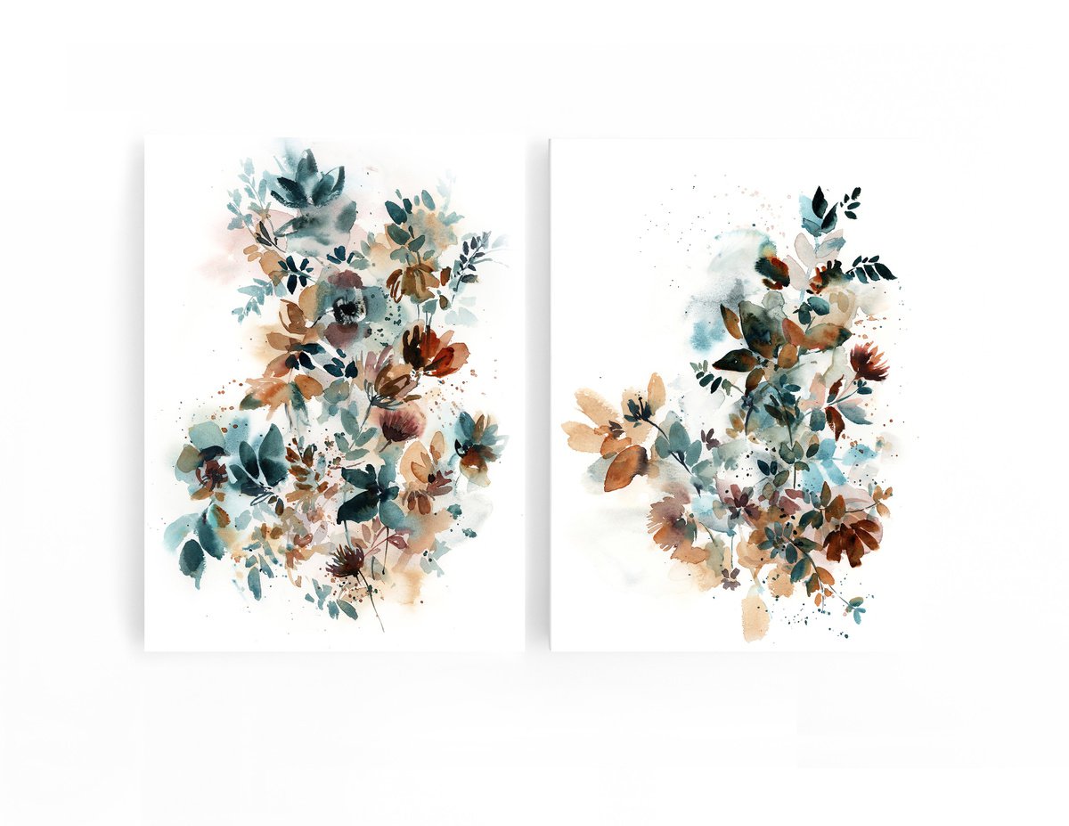Abstract Florals Watercolor Painting 2 set by Sophie Rodionov