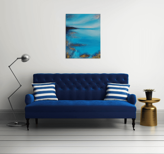 A XL large original modern semi abstract painting "Fifty shades of blue"