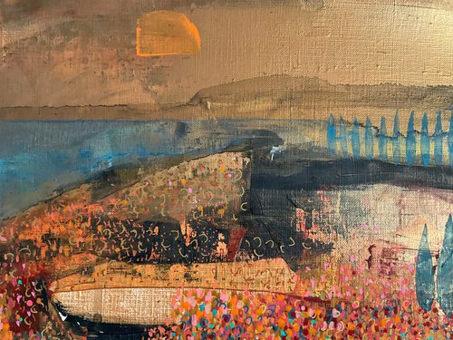 Gold sky haze over the bay by Gwendolyn Fleming