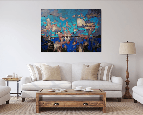 Mirror of water, boats in the clouds