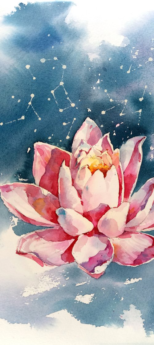 Original watercolor painting "Lotus - the flower of life" by Ksenia Selianko