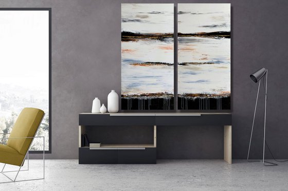 Light Of Day - SET OF 2 LARGE ABSTRACT PAINTING (DIPTYCH) – MODERN LANDSCAPE PAINTING. READY TO HANG!