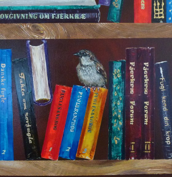 Bookshelf with a dove