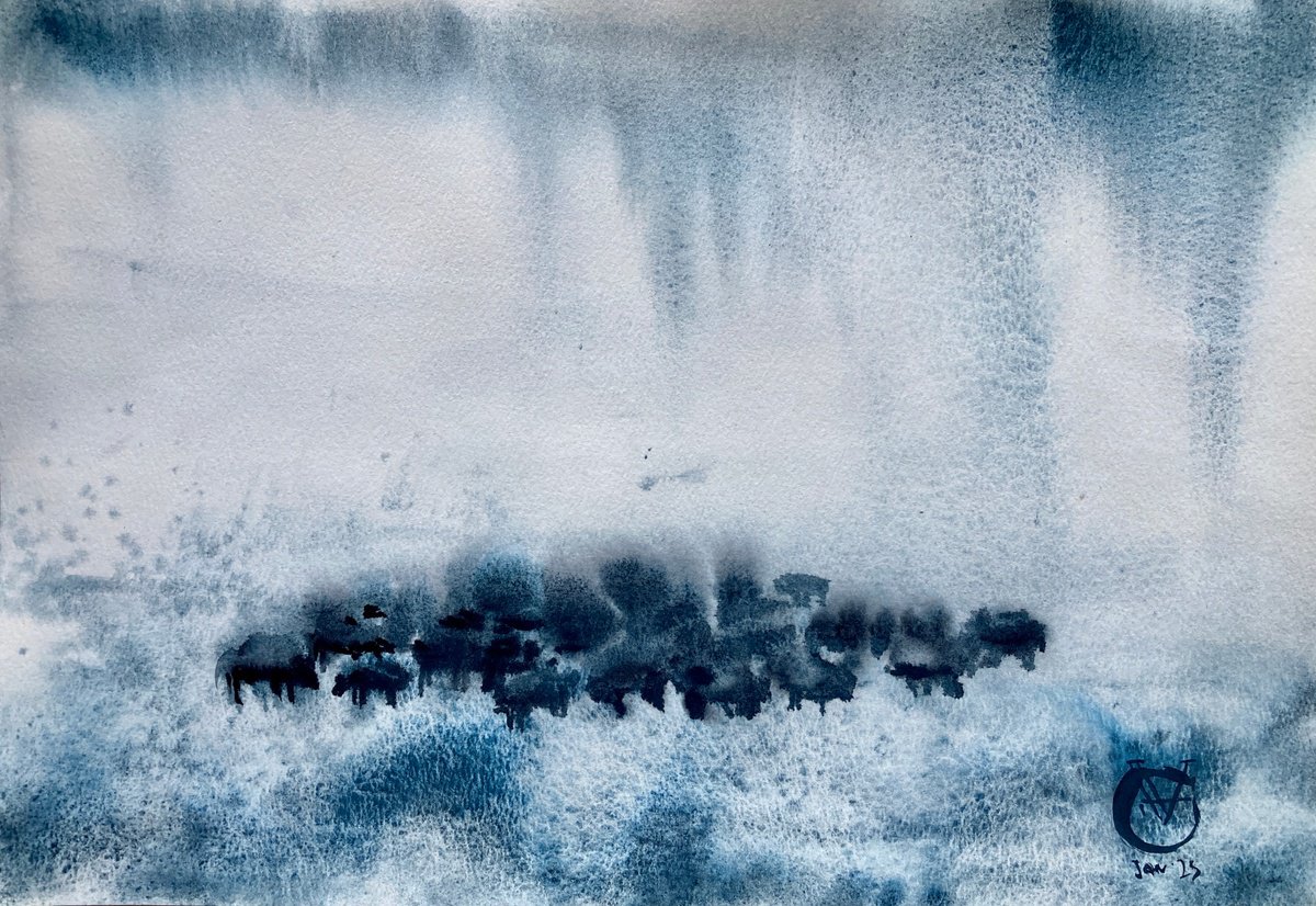 Impressionistic Landscape Watercolour By Valeria Golovenkina, 15 X 11", Steppe And Snowstorm, Original Artwork