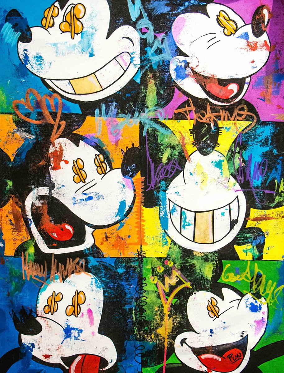 Urban And Pop Acrylic Painting , Money Expressions Ft Mickey Mouse By Carlos Pun Art, 28 X 35, Artwork For Sale On Artfinder