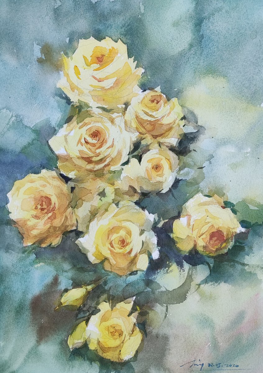 Impressionistic Botanical Watercolour By Jing Chen, 11 X 15, Blossom 34, Original Artwork