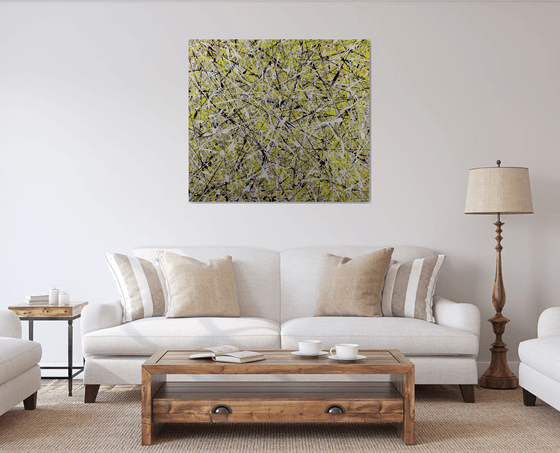 Extra large abstract artwork  (yellow black and white)