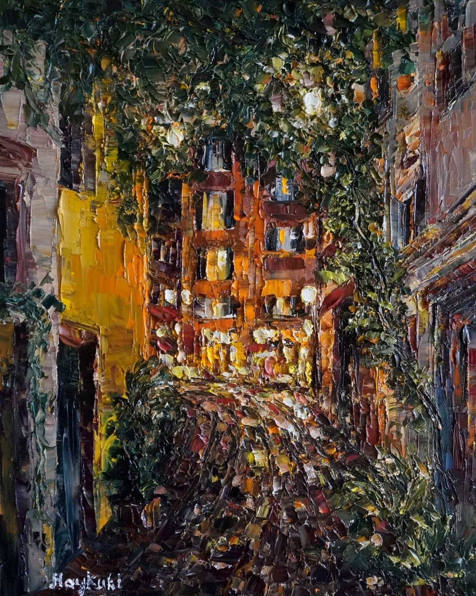 Impressionistic Cityscapes Oil Painting By Haykuhi Khachatryan, 16 X 20, Night Street In Rome, Original Artwork