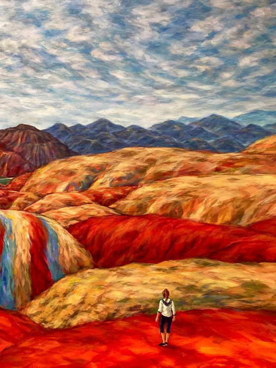 Rainbow Mountains, Zhangye National Park, China Rainbow Mountains, Red Mountains, Mountain Landscape, large painting