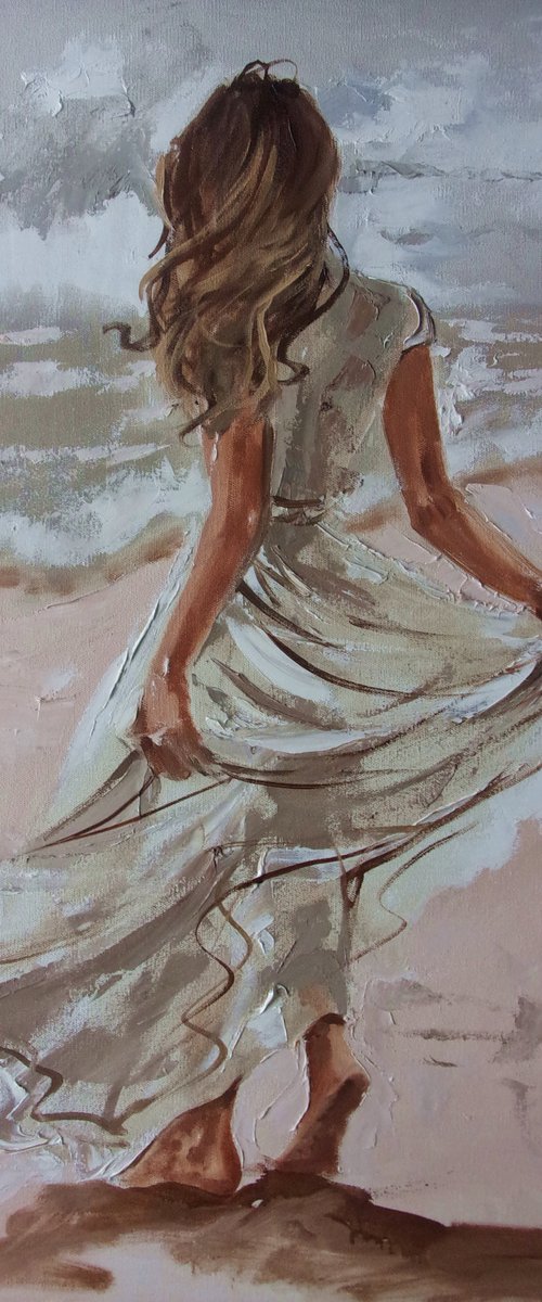 " SEASHORE " SEA original painting palette knife GIFT MODERN URBAN ART OFFICE ART DECOR HOME DECOR GIFT IDEA by Monika Luniak
