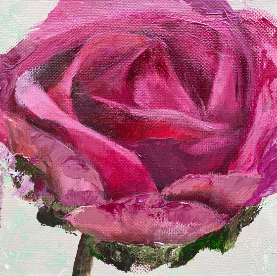 “Rose alone” square original acrylic painting on canvas