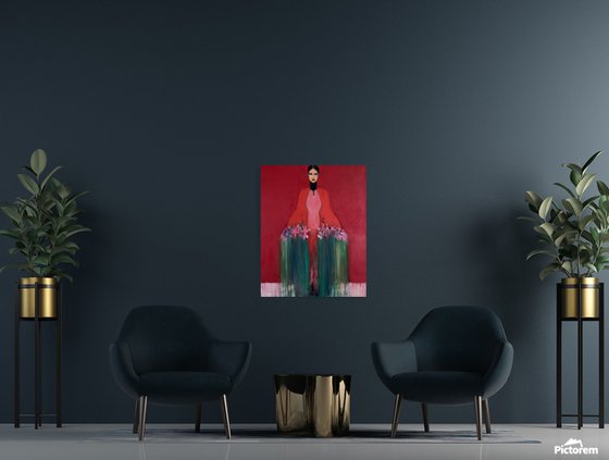 Girl with Flowers II (Red)