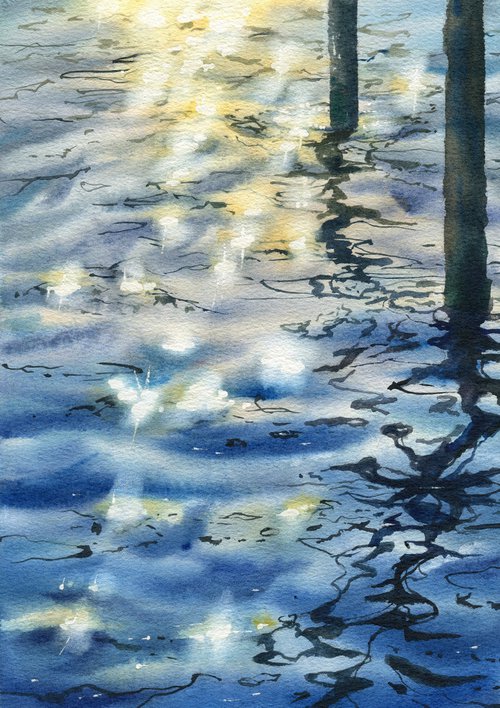 Reflections on the water. Original watercolor artwork. by Evgeniya Mokeeva