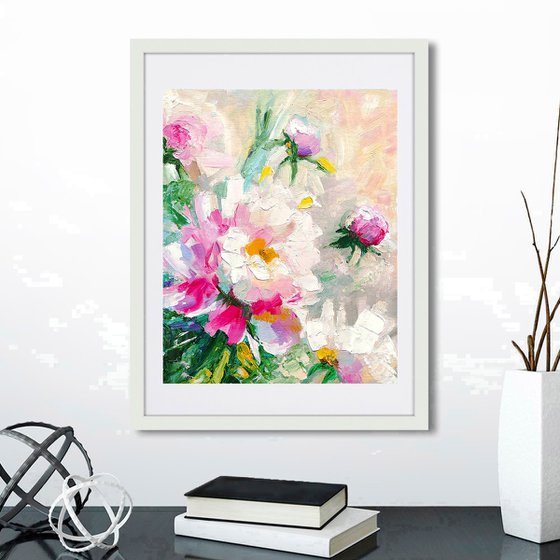 Peonies Painting Original Art Floral Artwork Flower Bouquet Wall Art