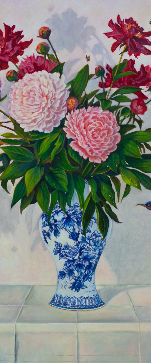 Peonies And Birds by Liudmila Pisliakova