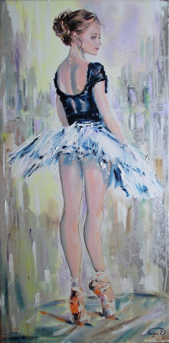 On Pointe  - Original mixed media ballerina painting